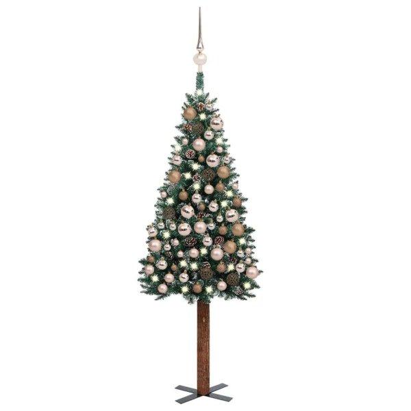 Zöld vékony karácsonyfa led-ekkel és gömbszettel 150 cm
