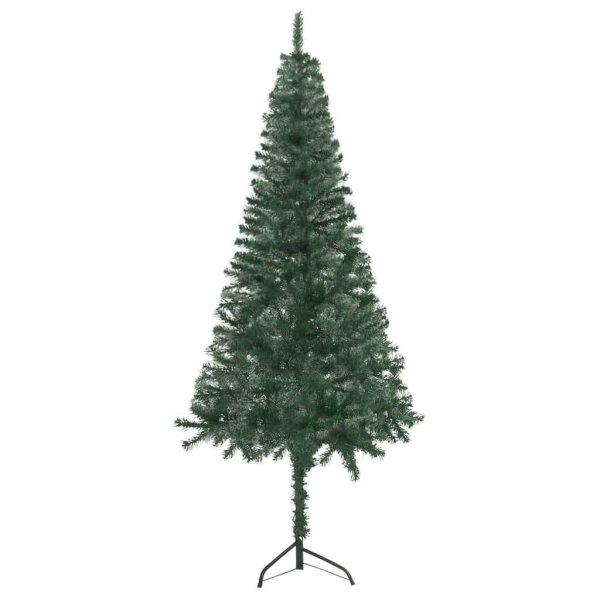 Zöld pvc sarok műkarácsonyfa led-ekkel és gömbszettel 150 cm