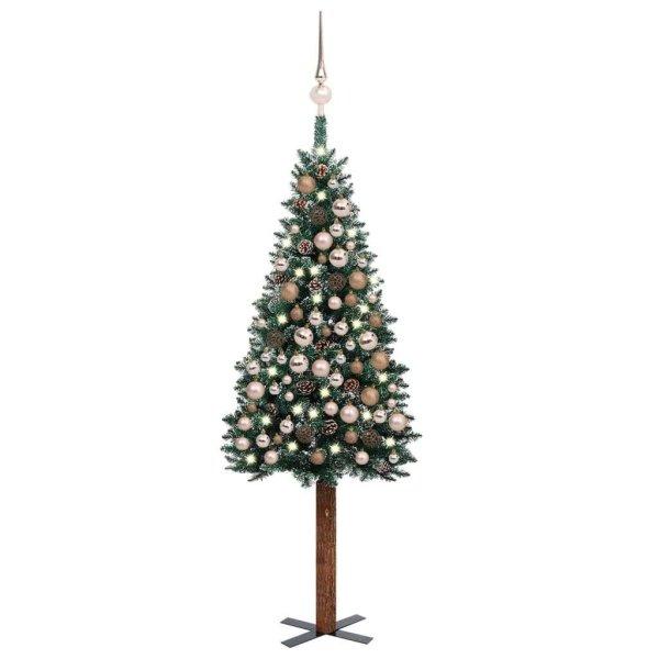 Zöld vékony karácsonyfa led-ekkel és gömbszettel 180 cm