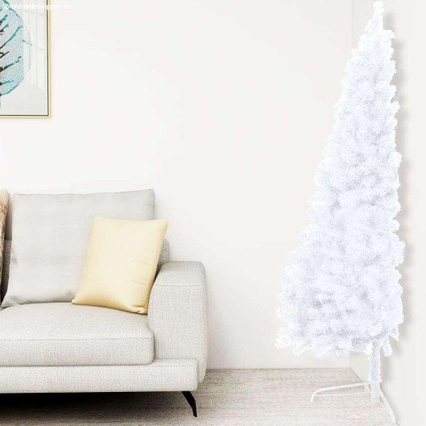 Fehér fél műkarácsonyfa led-ekkel és gömbszettel 210 cm