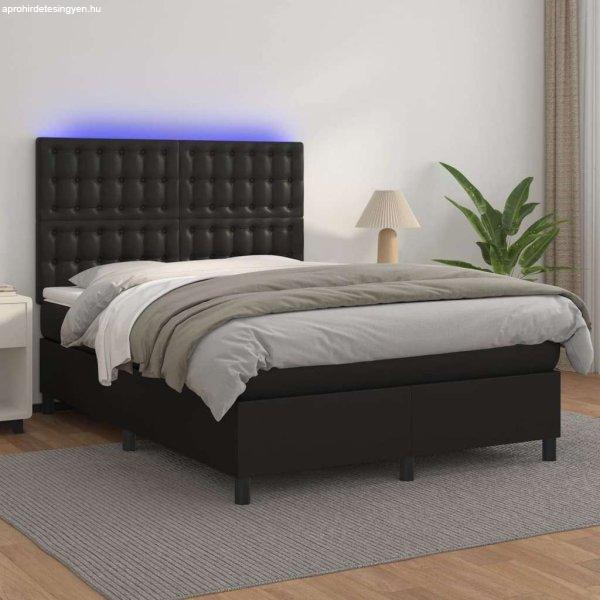 Fekete műbőr rugós ágy matraccal és led-del 140 x 190 cm