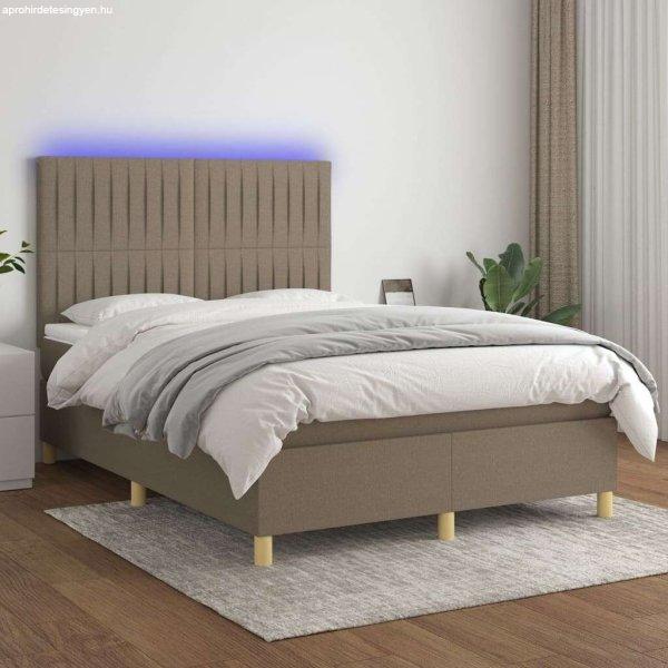 vidaXL tópszínű szövet rugós és LED-es ágy matraccal 140x200 cm