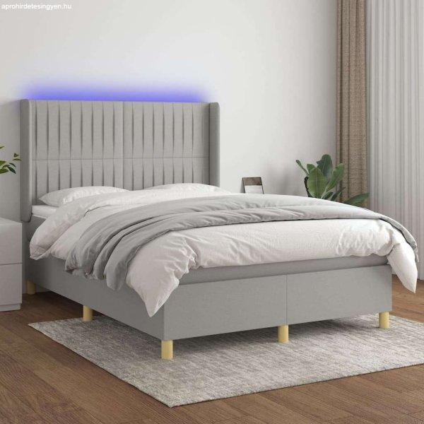 vidaXL világosszürke szövet rugós és LED-es ágy matraccal 140x190 cm