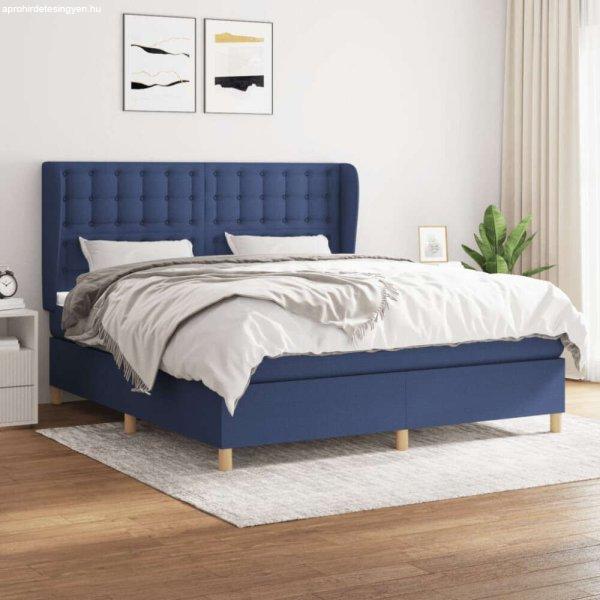 kék szövet rugós ágy matraccal 160 x 200 cm