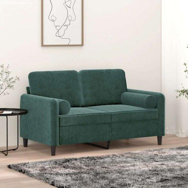 vidaXL 2 személyes sötétzöld bársony kanapé díszpárnákkal 120 cm