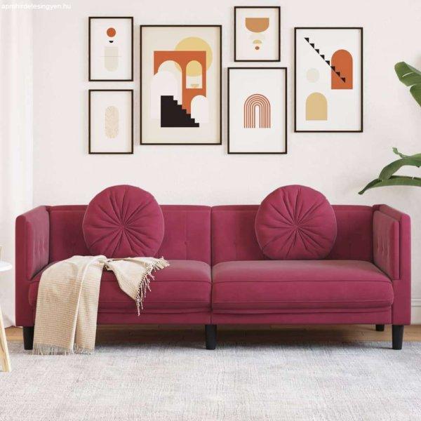 vidaXL bordó bársony 3 személyes kanapé párnákkal