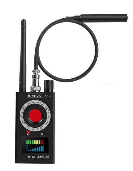 Professzionális kémkedés elleni detektor Invincio K18, érzékeli kamerák,
mikrofonok, GPS vagy GSM lokátorok, wi-fi jelek és eszközök frekvencia
1-8000MHZ, fekete