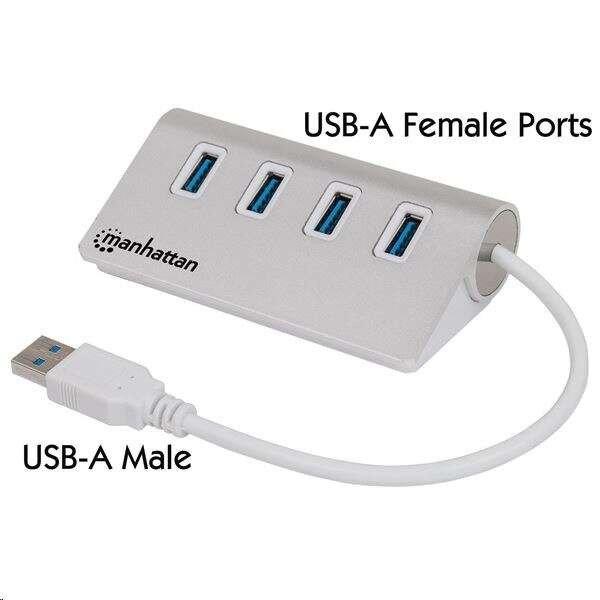 Manhattan USB HUB - USB 3.0 ->  4db USB 3.0 aluminium burkolat (163767) (163767)