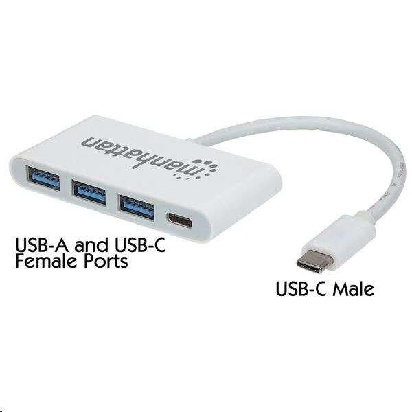 Manhattan Type-C ->  3db USB 3.0 + 1 db USB Type-C, Power Delivery fehér
(163552) (163552)
