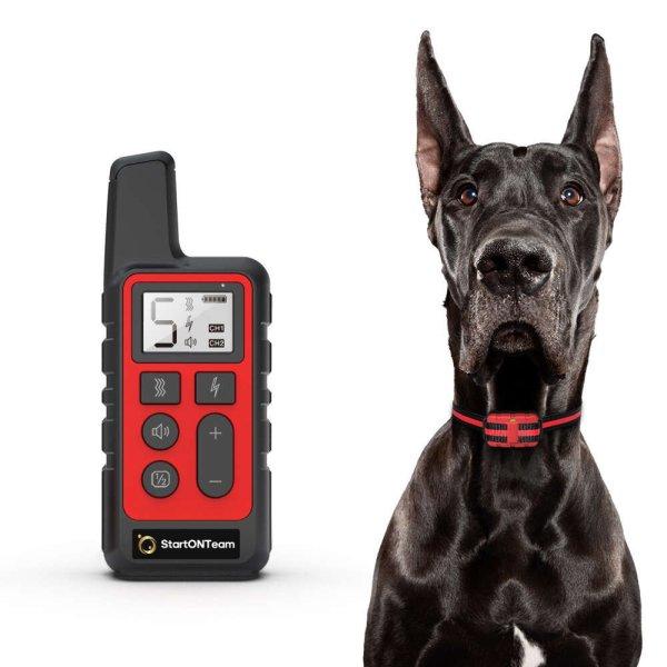 StartONTeam™ Újratölthető elektromos kutyakiképző nyakörv, LCD kijelző,
víz- és porálló (IP65), gumielektródák, állítható, kiképzési
útmutató mellékelve, piros