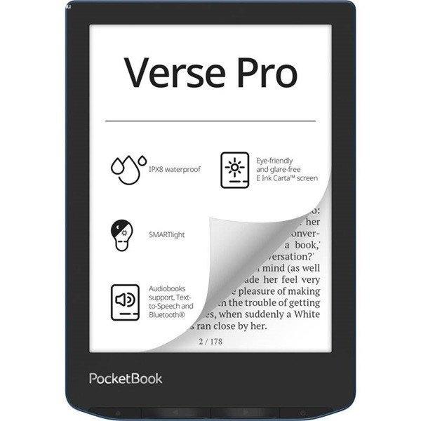 POCKETBOOK e-Reader - PB634 VERSE PRO Azure (6"E Ink Carta, Cpu:
1GHz,512MB,16GB,1500mAh, wifi,mSD, IPX8)