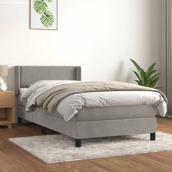 Világosszürke bársony rugós ágy matraccal 100 x 200 cm