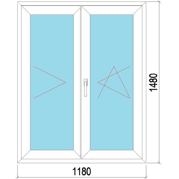 120x150 műanyag ablak, kétszárnyú, váltószárnyas, nyíló-bukó/nyíló,
3 réteg Decco 83