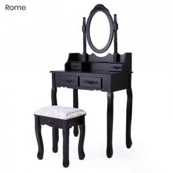 Tükrös fésülködő asztal, székkel - Rome  fekete