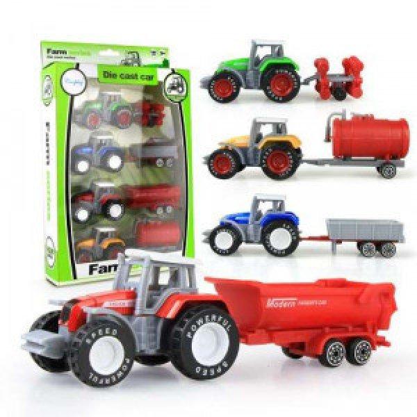 4 darabos traktor készlet, különböző színekben