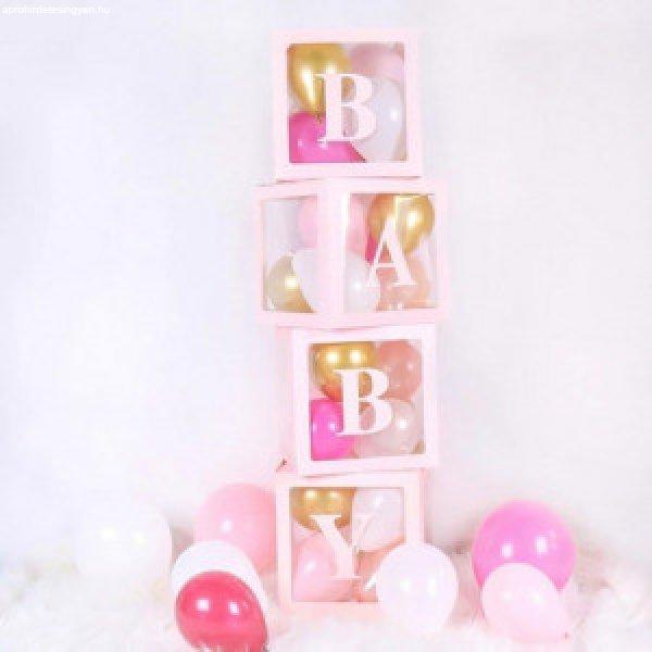 Baby ballon box, dekorációs díszdoboz - rózsazsín