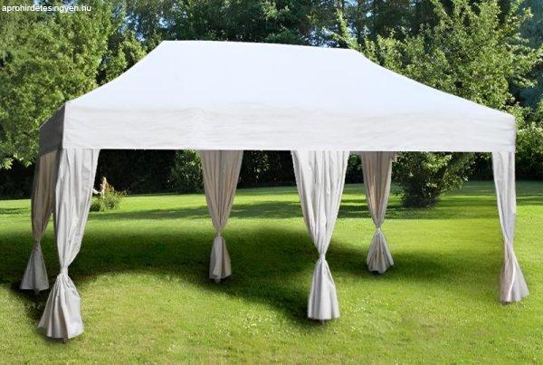 Profi Alumínium összecsukható esküvői pavilon, harmónika sátor
rendezvénysátor 4x8 m ponyva PVC  260g/m² 6db oldalfüggönnyel fehér