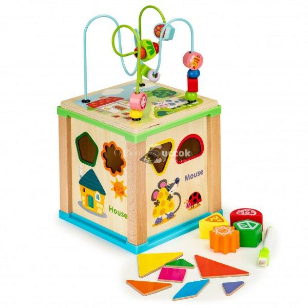 Fa formaillesztő oktató kocka + tábla Ecotoys, gyerek játék, oktatási
eszköz, fa játék, logikai játék