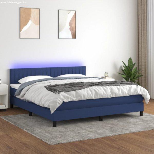 Kék szövet rugós és LED-es ágy matraccal 180 x 200 cm