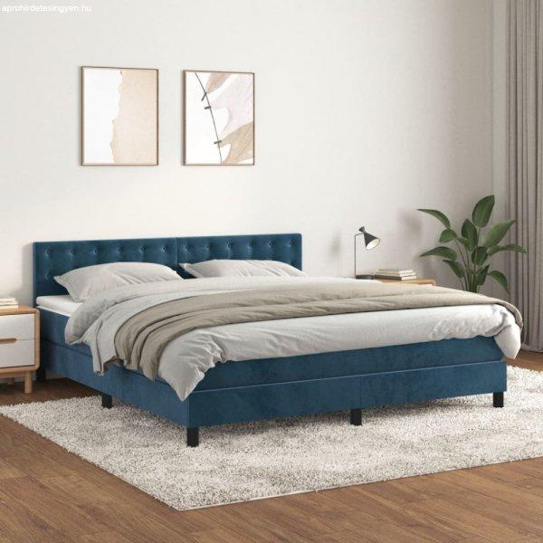 Sötétkék bársony rugós ágy matraccal 160x200 cm