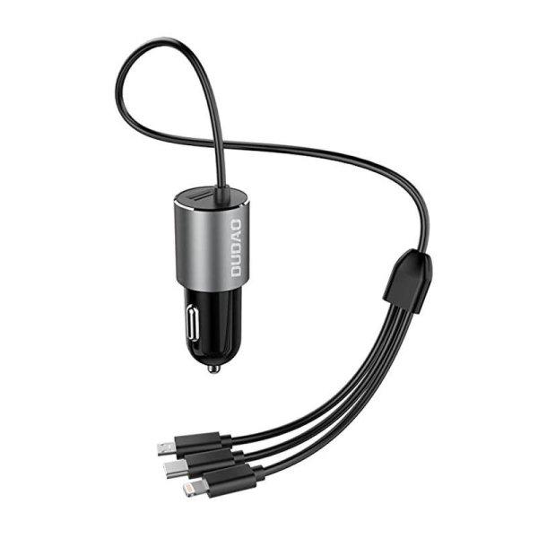 Dudao R5Pro 1x USB, 3.4A autós töltő + 3 az 1-ben USB-C / Micro USB /
Lightning kábel (szürke)