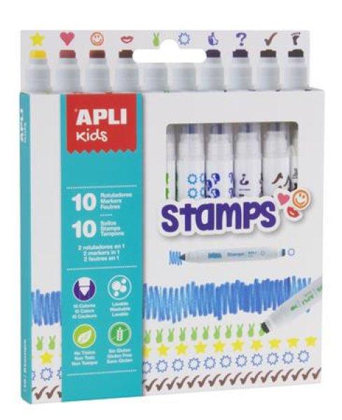 Filctoll készlet, nyomda, APLI Kids "Markers Duo Stamps", 10
különböző szín és minta