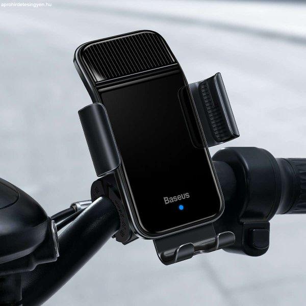 Kerékpáros okostelefon telefontartó napelemes töltővel fekete színben