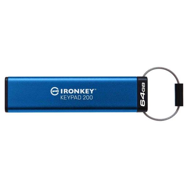 Kingston IronKey Keypad 200 USB 3.2 Gen1 64GB Pendrive - Kék
