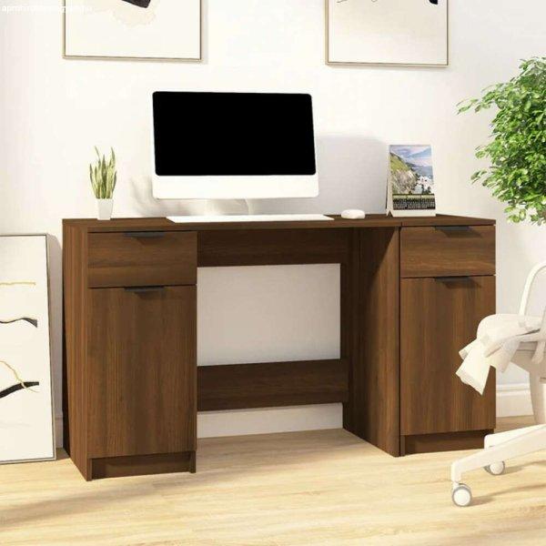 Barna tölgyszínű szerelt fa íróasztal szekrénnyel