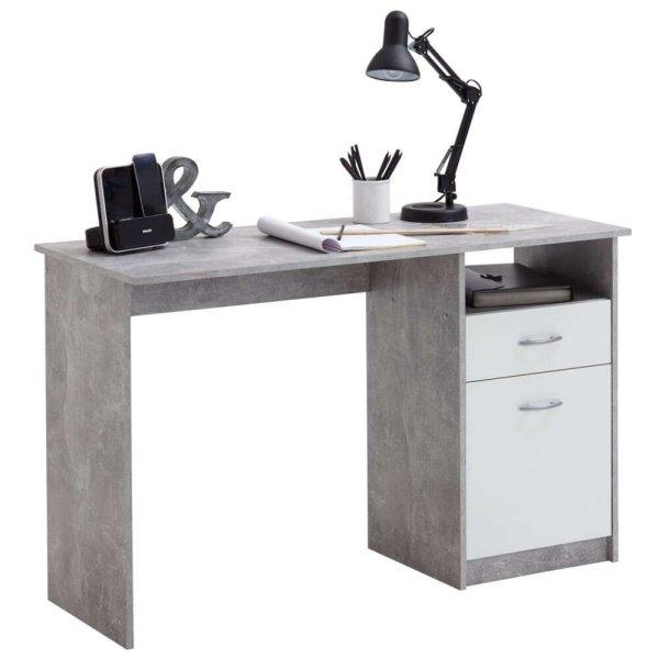 FMD betonszürke és fehér egyfiókos íróasztal 123 x 50 x 76,5 cm