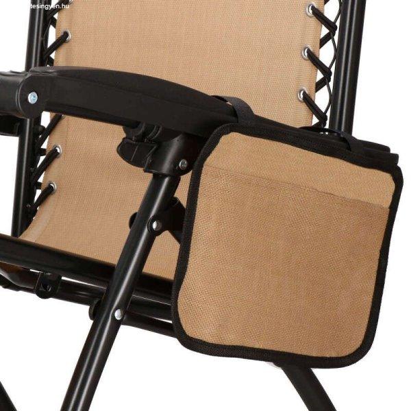 Állítható kerti- fotel szék, szürke, pohártartóval