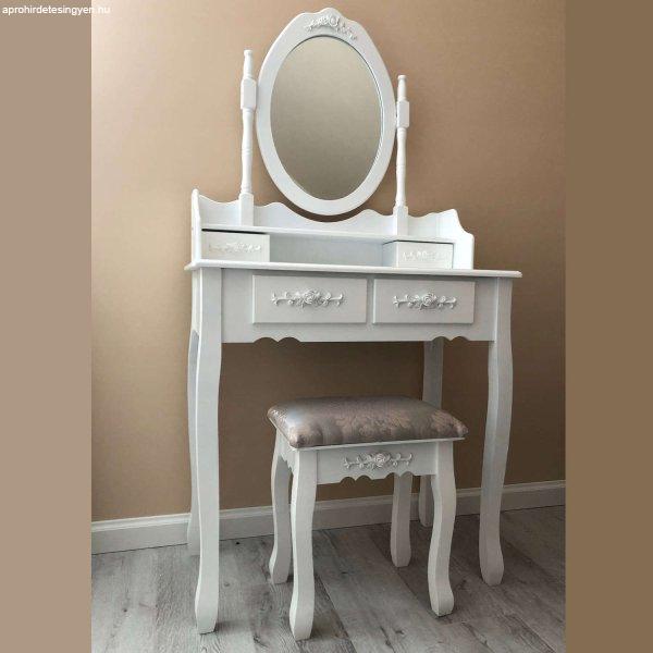 Készlet Fésülködőasztal és smink székkel Sophia, fehér, 3 fiókkal és
tükörrel, LED világítás, 71x40x135 cm