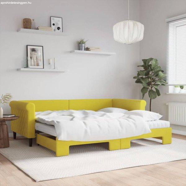 Sárga kihúzható bársony heverő matraccal 90 x 200 cm
