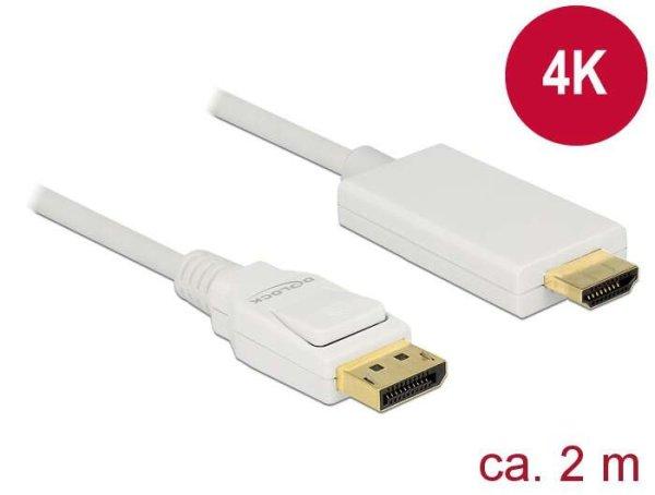 Delock Kábel Displayport 1.2 dugó > High Speed HDMI-A dugó passzív 4K 2 m
fehér