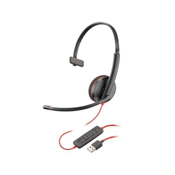 HP Poly Blackwire 3210 (USB Type-A) Vezetékes Mono Headset - Fekete/Piros
(BULK) (80S01A6)