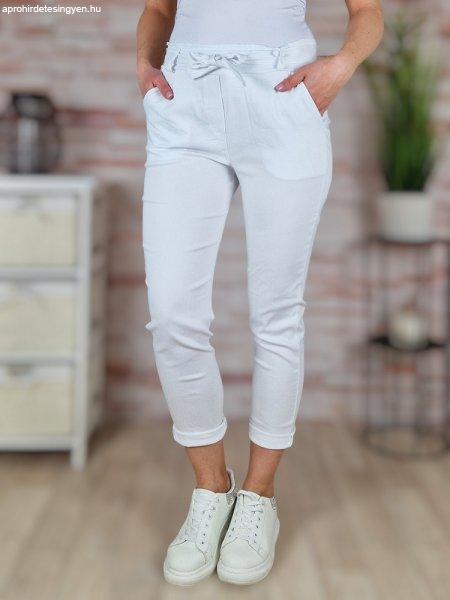 Megkötős, gumis és magas derekú, fehér nadrág S-XL-ig
