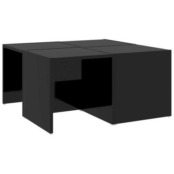 4 db magasfényű fekete forgácslap dohányzóasztal 33x33x33 cm