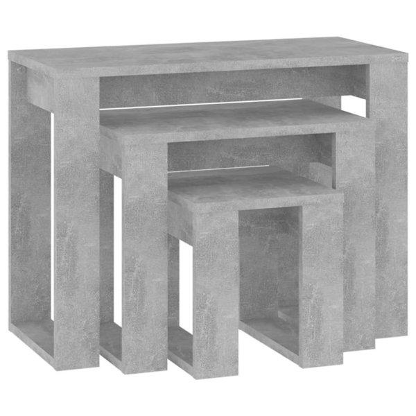 3 darab betonszürke rakásolható forgácslap asztal