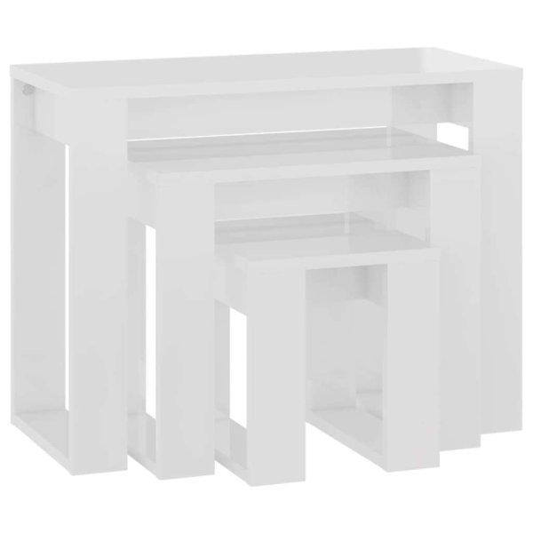 3 db magasfényű fehér forgácslap rakásolható asztal
