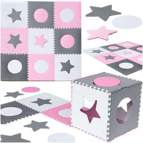 Habszivacs puzzle szőnyeg gyerekeknek 180x180cm 9 darab szürke/rózsaszín