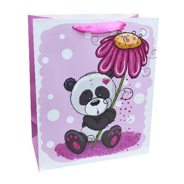 Ajándéktasak - közepes (panda maci bordó virággal)
