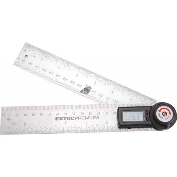 EXTOL PREMIUM digitális szögmérő-vonalzó, szög- és hosszmérésre,
0-360°, pontosság: ±0,3°, 2×200 mm, Alu szár mm és coll beosztással