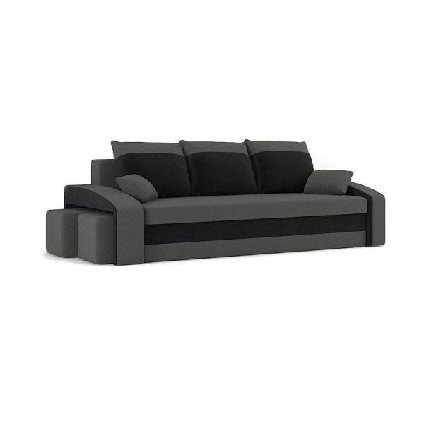 Monviso kanapéágy 2 db puffal, normál szövet, hab töltőanyag, bal oldali
puff tároló, szürke / fekete