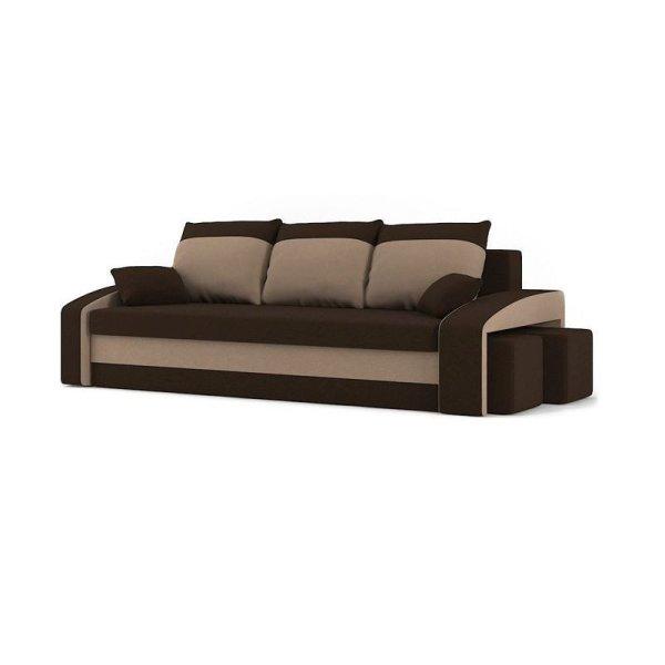 Monviso kanapéágy 2 db puffal, normál szövet, hab töltőanyag, jobb oldali
puff tároló, barna / cappuccino