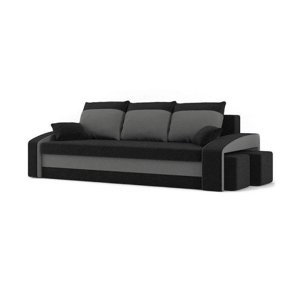 Monviso kanapéágy 2 db puffal, normál szövet, hab töltőanyag, jobb oldali
puff tároló, fekete / szürke