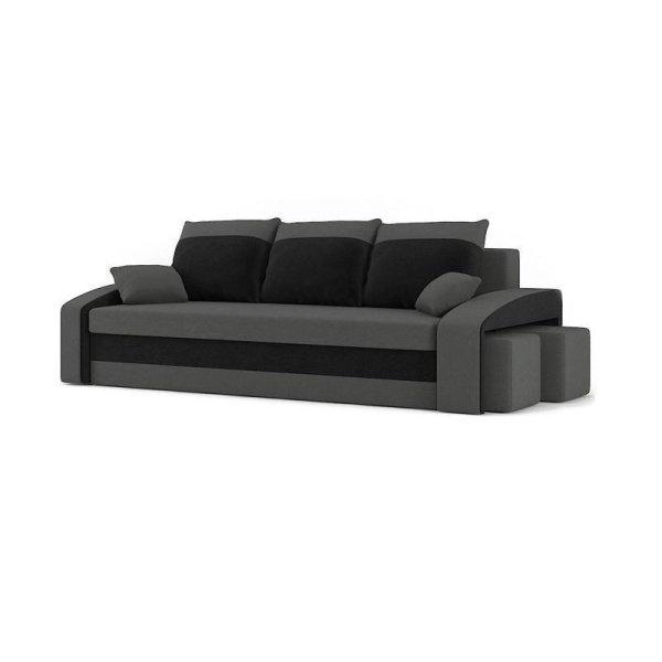 Monviso kanapéágy 2 db puffal, normál szövet, hab töltőanyag, jobb oldali
puff tároló, szürke / fekete