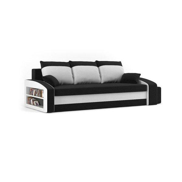 Monviso kanapéágy polccal és 2 db puffal, normál szövet, hab töltőanyag,
bal oldali polc, jobb oldali puff tároló, fekete / fehér