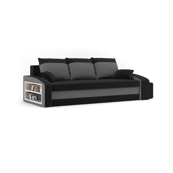 Monviso kanapéágy polccal és 2 db puffal, normál szövet, hab töltőanyag,
bal oldali polc, jobb oldali puff tároló, fekete / szürke