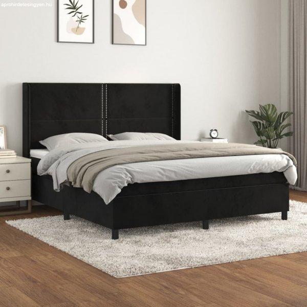 Fekete bársony rugós ágy matraccal 160x200 cm