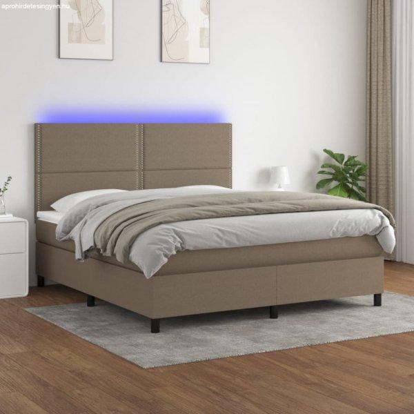 Tópszínű szövet rugós és LED-es ágy matraccal 160x200 cm